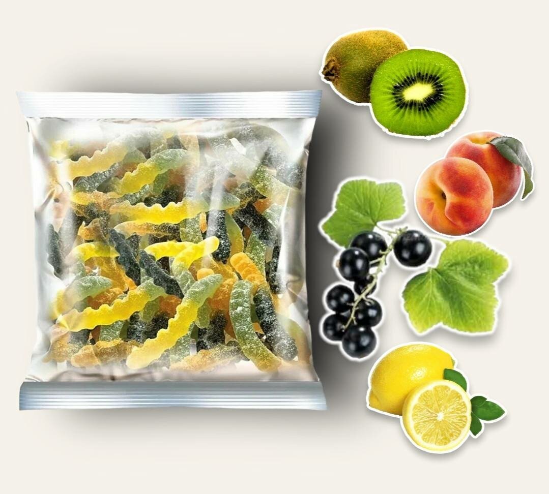 «KrutFrut», мармелад жевательный, со вкусами киви, персик, черная смородина, лимон. (упаковка 0,5 кг) - фотография № 1