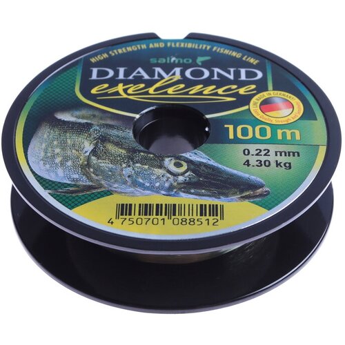 фото Salmo леска монофильная salмo diaмond exelence, диаметр 0.22 мм, тест 4.3 кг, 100 м, жёлтая
