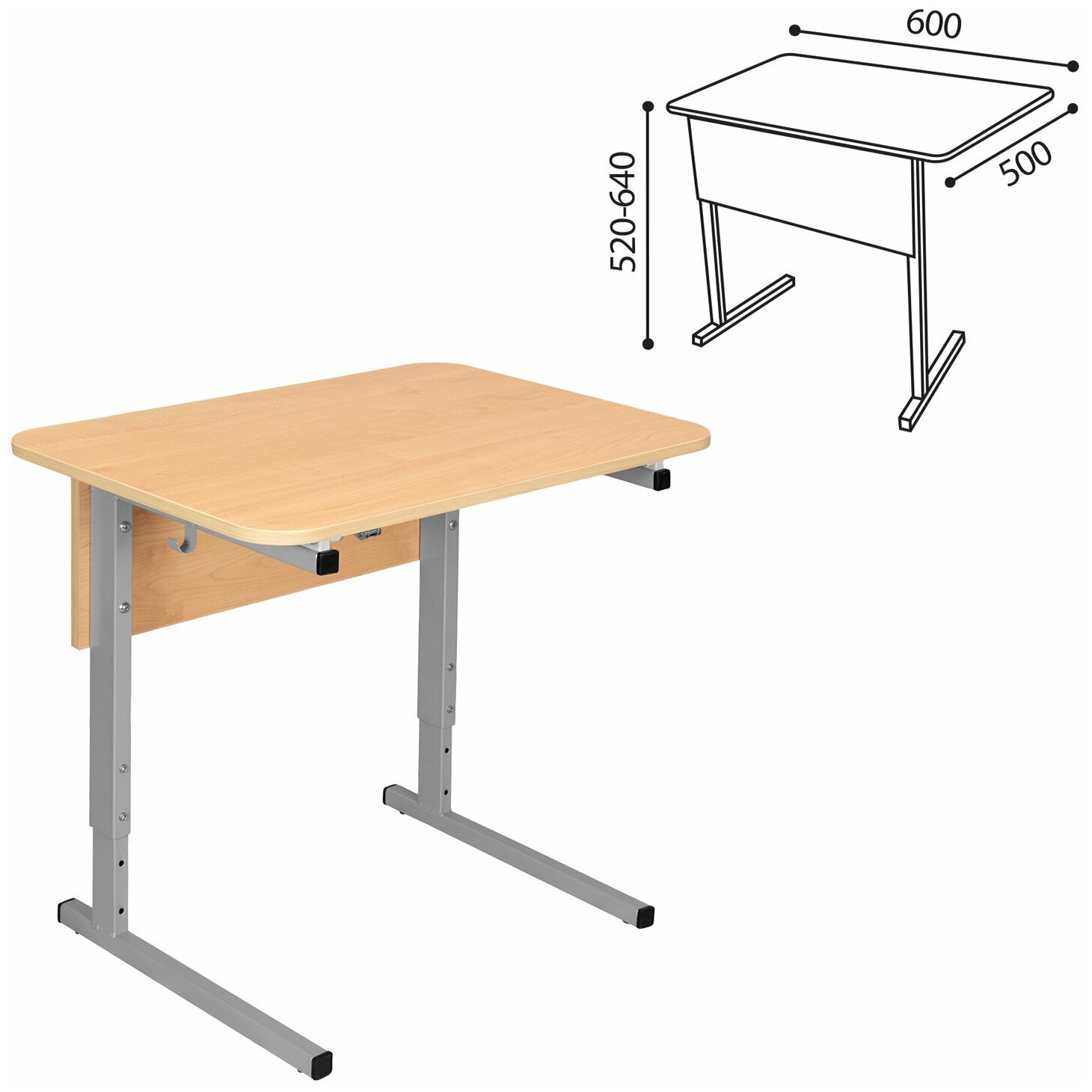 Стол-парта 1-местный регулируемый СУТ.54, 600х500х520-640 мм, рост 2-4, серый каркас, ЛДСП клён