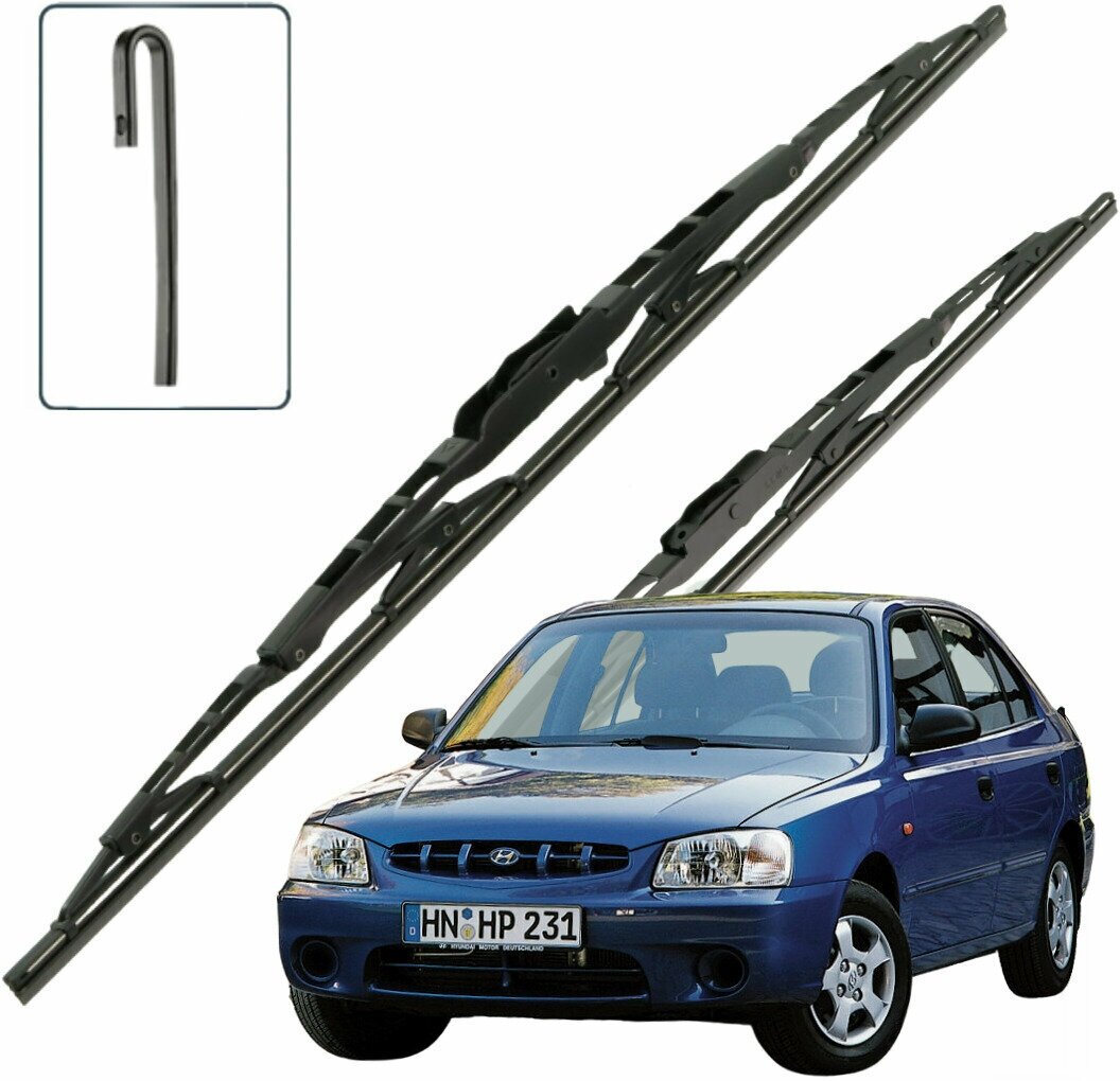 Дворники Hyundai Accent (2) LC Хендай Акцент хэтчбек 5 дв. 1999 2000 2001 2002 2003 Щетки стеклоочистителя каркасные для автомобиля 500-450 2 шт.