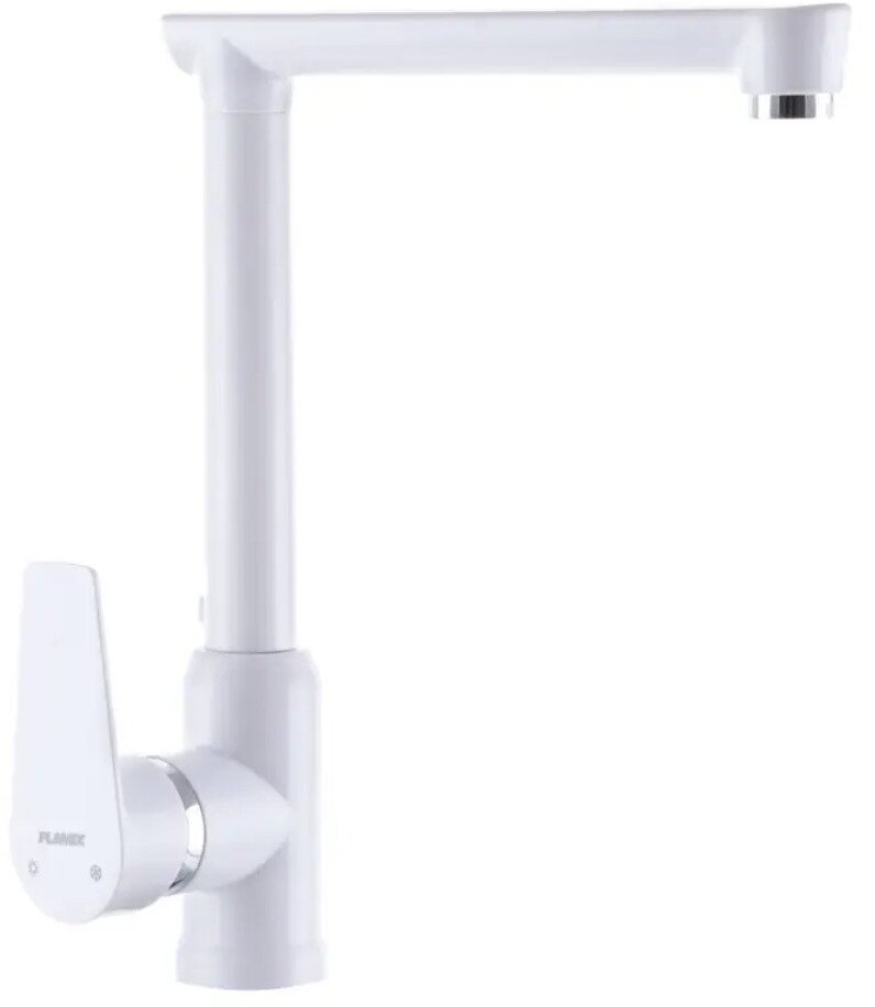 Высокий однорычажный смеситель для кухни белого цвета из термопластика PLAMIX Mario-017 White (без подводки)