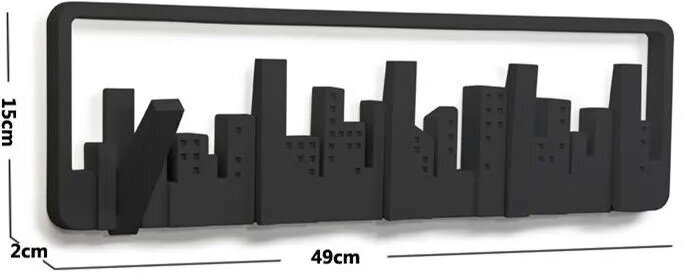 Настенная вешалка с закрывающимися крючками Город, цвет черный - фотография № 5