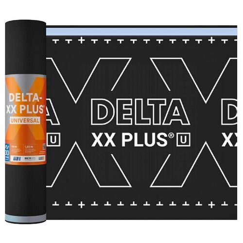Диффузионная мембрана Delta-XX Plus UNIVERSAL 150 г/м² 75 кв. м. энергосберегающая диффузионная мембрана delta maxx plus с самоклеящейся лентой для гидроизоляции кровли