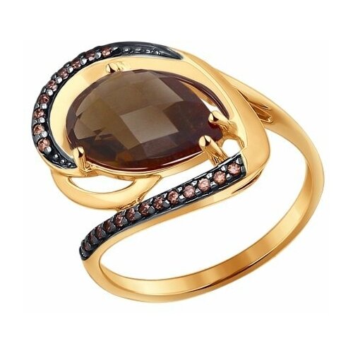 фото Золотое кольцо sokolov 714198 с фианитом и раухтопазом diamant-online