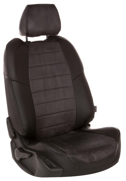 Чехлы на сиденья "АВТОПИЛОТ" из алькантары для Mitsubishi Pajero Sport II (рестайлинг) с 13г. Черный, Темно-серый. mi-pzh-s214-chets-a