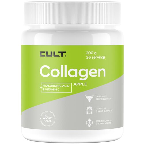 Коллаген для суставов, связок + гиалуроновая кислота + витамин С Cult Collagen + Hyaluronic Acid + Vitamin C, 200 г, яблоко