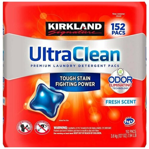 Kirkland Ultra Clean премиальный стиральный порошок в капсулах, 152 шт