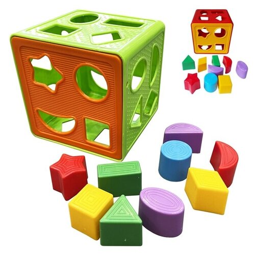 развивающий куб huanger с резинками и 6 фигурами сортер тактильный развивающая игрушка для малышей от 12 месяцев Игрушка Сортер логика куб GUCLU 2825/ОР