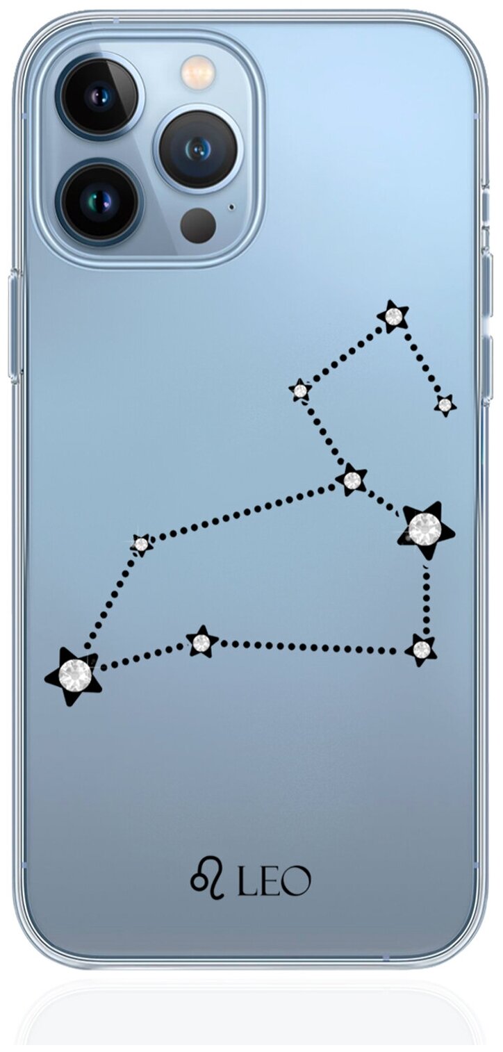 Прозрачный силиконовый чехол с кристаллами Lux для iPhone 13 Pro Max Знак зодиака Лев Leo для Айфон 13 Про Макс