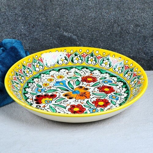 Ляган Риштанская Керамика Турецкий узор 25 см жёлтый 1045₽