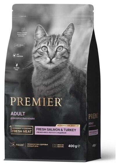 Корм сухой Premier Pet Premier Лосось с индейкой для взрослых кошек, 400 г