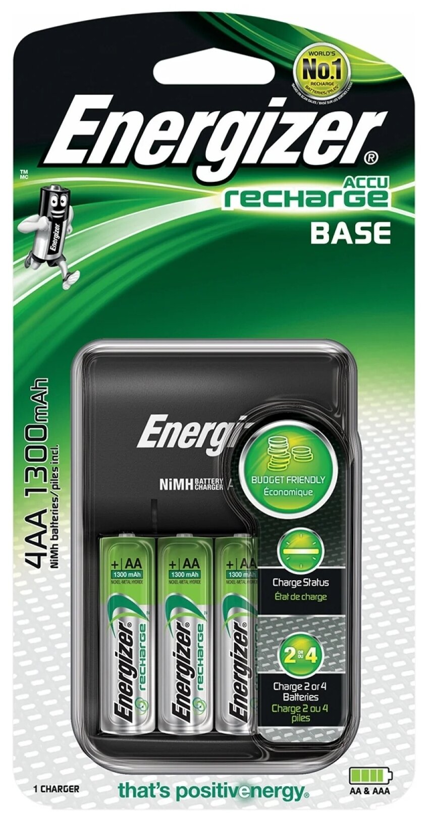 Универсальное зарядное устройство Energizer Base Charger для АА, ААА и 4xAA аккумулятора на 1300 mAh