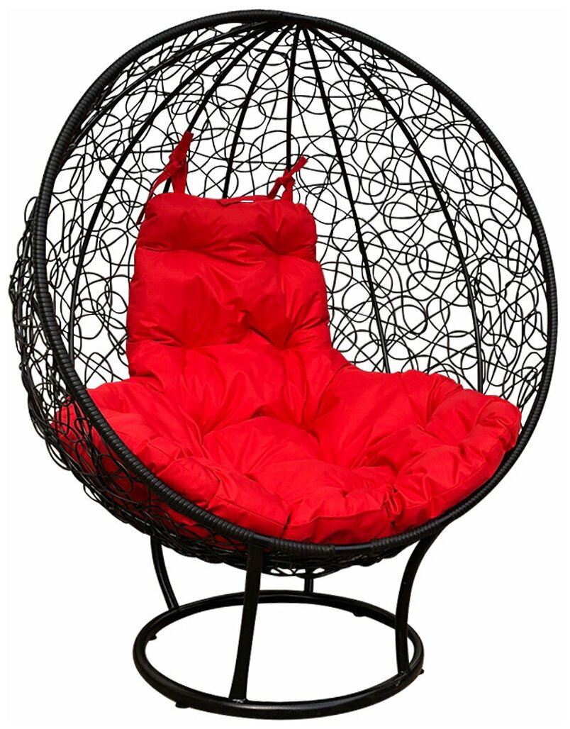 Подвесное кресло-кокон "круглое" стоячее ротанг черный/красная - фотография № 1