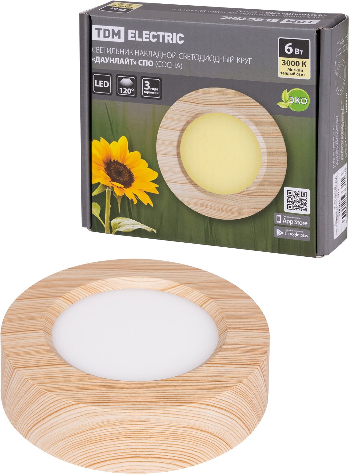 фото Светильник накладной светодиодный круг "Даунлайт" СПО (сосна) 6 Вт 120*32 мм 3000К TDM