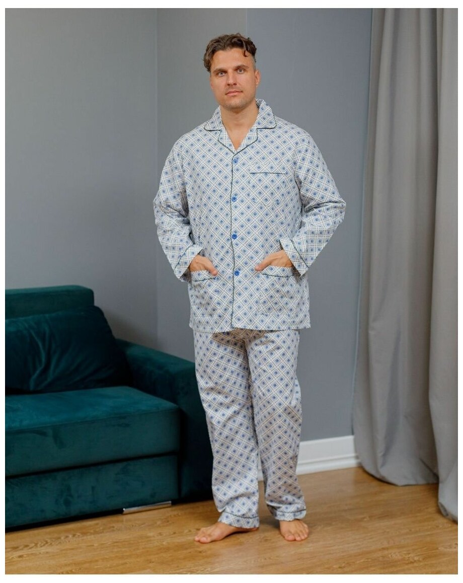Пижама NUAGE.MOSCOW, рубашка, брюки, пояс на резинке, карманы, размер 46, мультиколор - фотография № 7