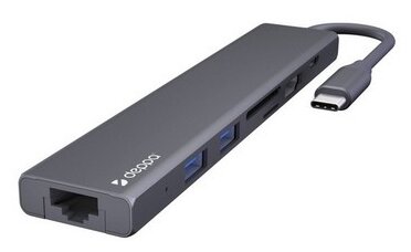 USB Deppa Type-C хаб 7-в-1, HDMI, Power Delivery, 2xUSB 3.0, RJ45, microSD/SD, графит, 73127