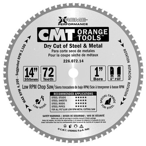Пильный диск по металлу CMT 355X25.4X2.2/1.8 0° 8° FWF Z=72, 226.072.14