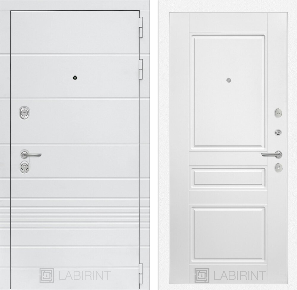 Входная белая дверь TRENDO с внутренней панелью 03, цвет белый софт, размер по коробке 960х2050, правая