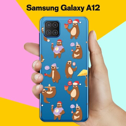 Силиконовый чехол Узор из ленивцев на Samsung Galaxy A12