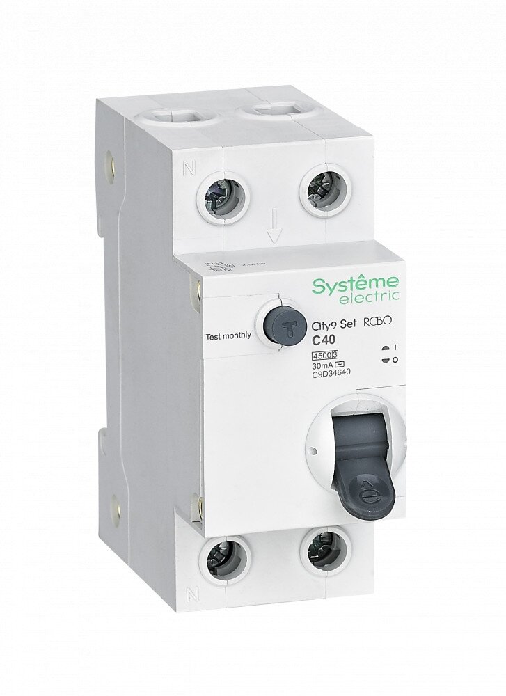 Дифференциальный автомат Systeme Electric C9D346-- City9 Set 1П C 4.5 кА AC электронный