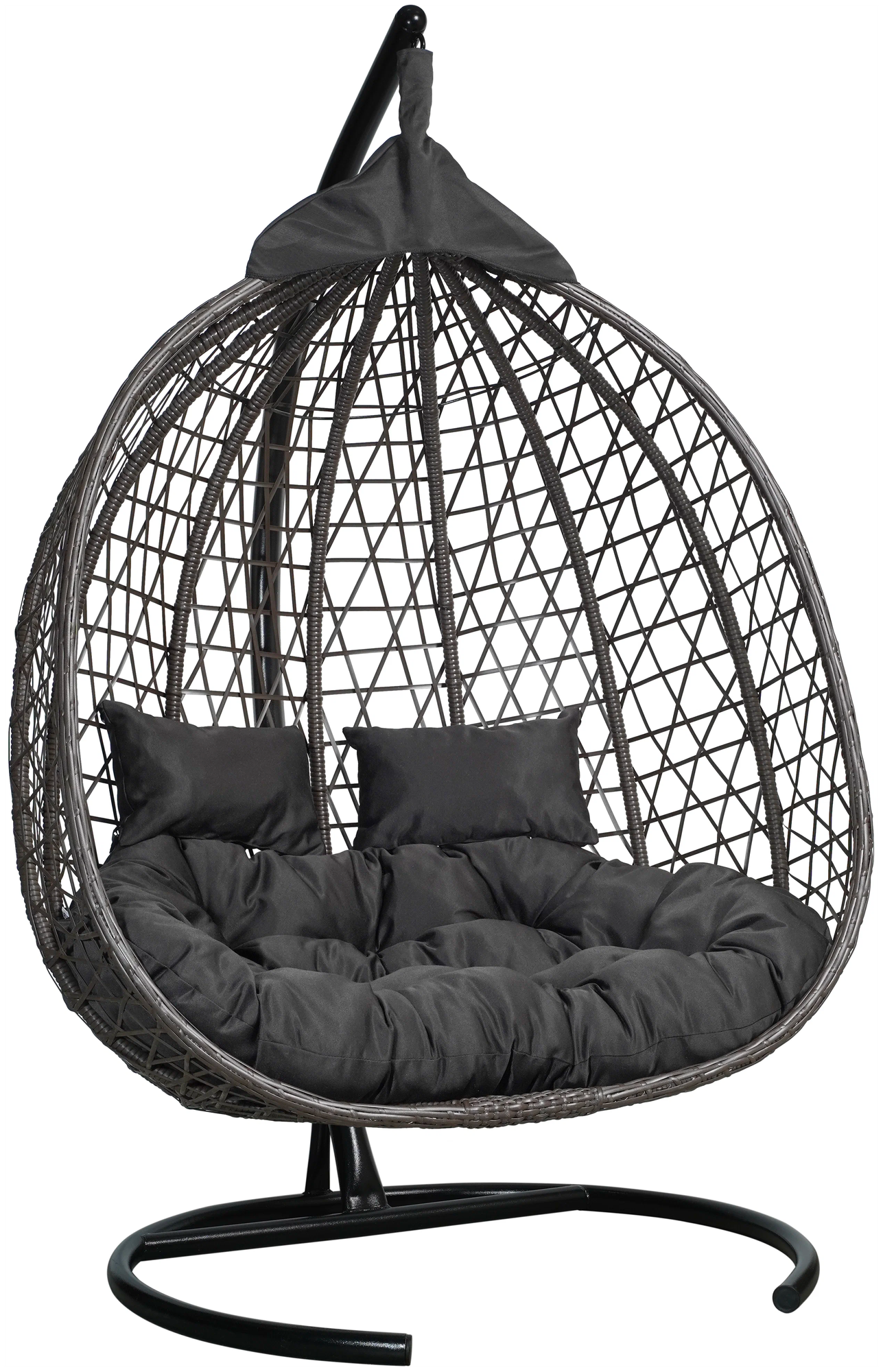 Подвесное двухместное кресло-кокон фиджи коричневый + каркас (черная подушка) - фотография № 1