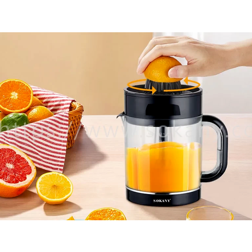 Электрическая соковыжималка для цитрусовых плодов. ORANGE JUICE, SK-CZ-626. 1,2 л. 2 насадки, вкусно и полезно. черный