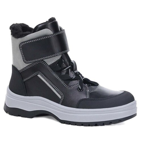 Ботинки Marko, зимние, натуральная кожа, натуральный нубук, на липучках, размер 35, черный, серый