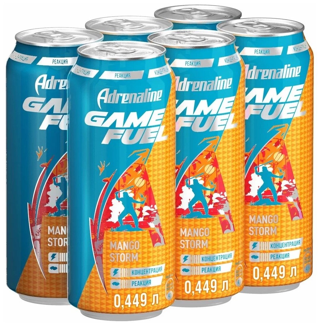 Напиток безалкогольный Adrenalin Rush Game Fuel Манго энергетический газированный 0.449 л * 6 штук - фотография № 1