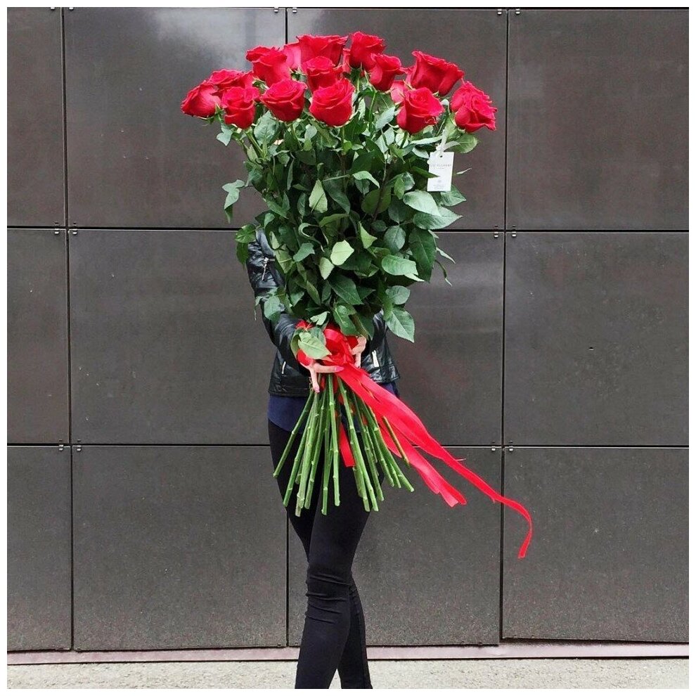 Букет Высокие Розы 25 шт / Гигантские (Длинные) Розы / Доставка Цветов / 25 роз 110 см (1 метр) метровые