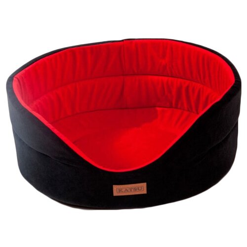 Лежак для собак и кошек Katsu Suedine XS 40х35х16 см 40 см 35 см овальная черный/красный 16 см