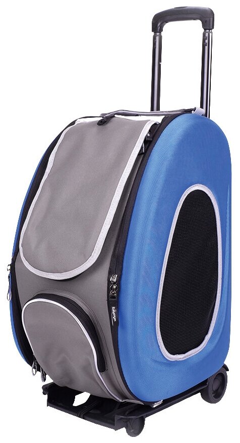 Ibiyaya складная сумка-тележка 3 в 1 для собак до 8 кг (сумка, рюкзак, тележка) синяя - фотография № 1