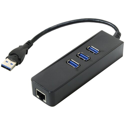 Концентратор USB 3.0 ORIENT JK-340, USB 3.0 HUB 3 Ports + Gigabit Ethernet Adapter, RJ45 10/100/1000 Мбит/с, черный