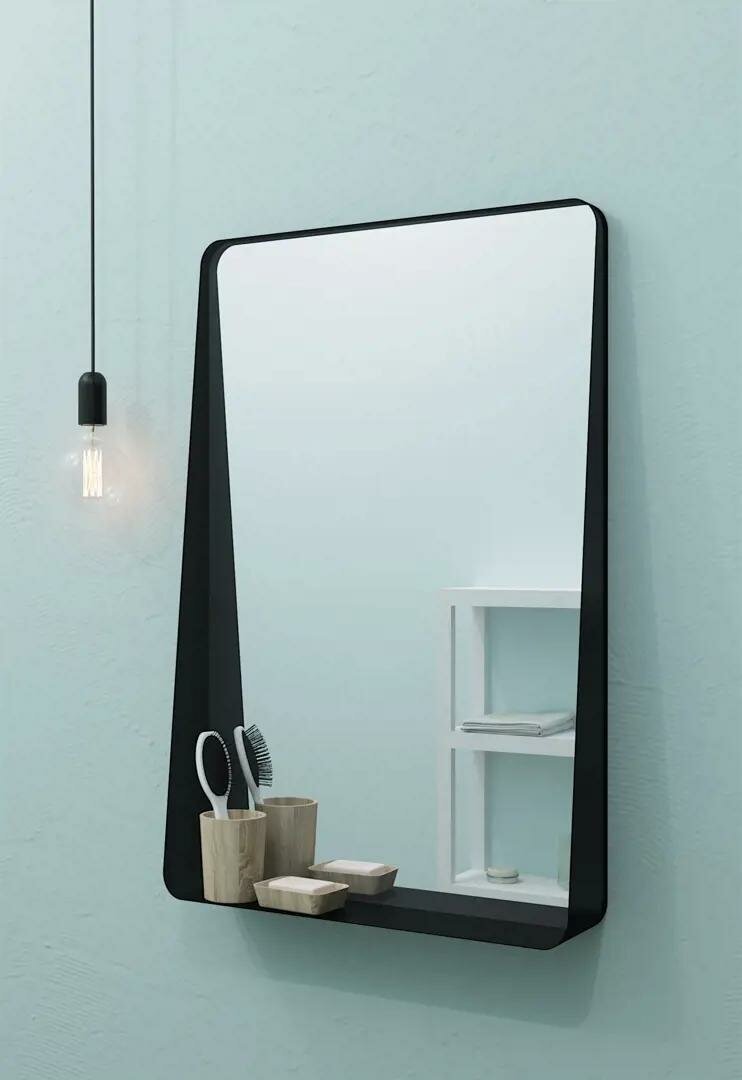 Зеркало Ferro с полкой 50x69.2 см цвет чёрный - фотография № 5