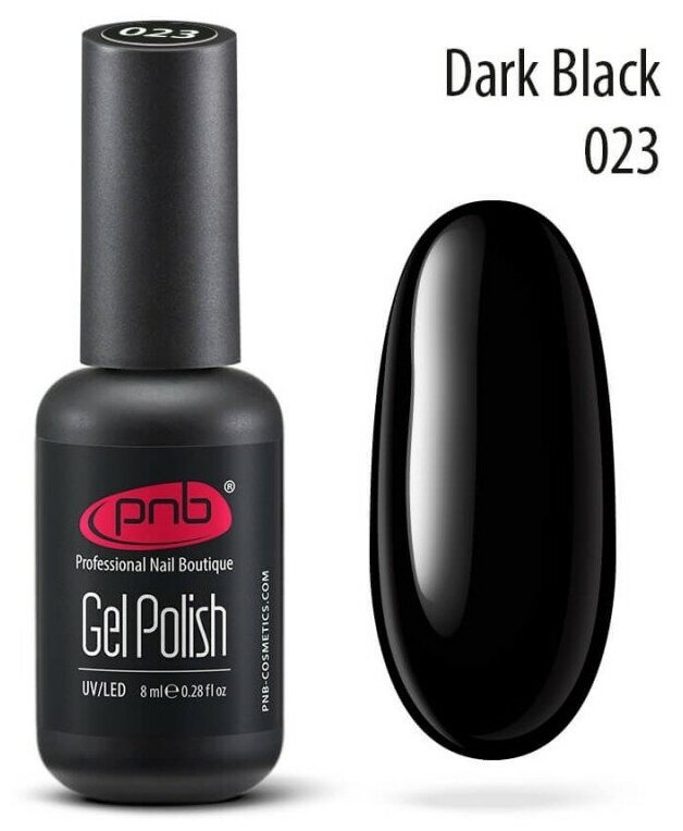 PNB Gel Polish гель-лак для покрытия маникюра ногтей глянцевый UV/LED 023 dark black 8 мл