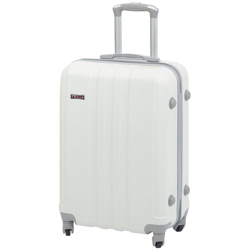 фото Прочный чемодан м пластиковый на 4 колесах противоударный тевин, белый 0060, размер m, 56 л tevin
