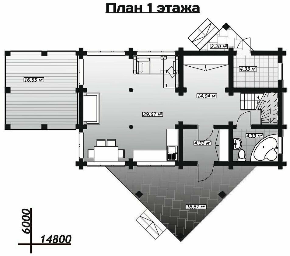 Готовый проект дома из оцилиндрованного бревна / Двухэтажный / 161,87 м2 - фотография № 2