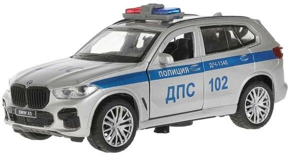 Модель машины Технопарк BMW X5 M Sport, Полиция, серебристая, инерционная, свет, звук X5-12SLPOL-SR