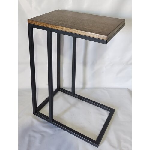 Cтильный приставной столик из массива дерева (дуб), ручная работа, столешница 300х450х20 мм, черное металлическое основание