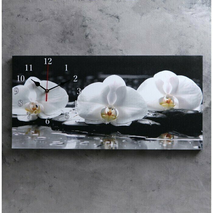 Часы настенные, на холсте, серия: Цветы, "Белые орхидеи", 40х76 см,