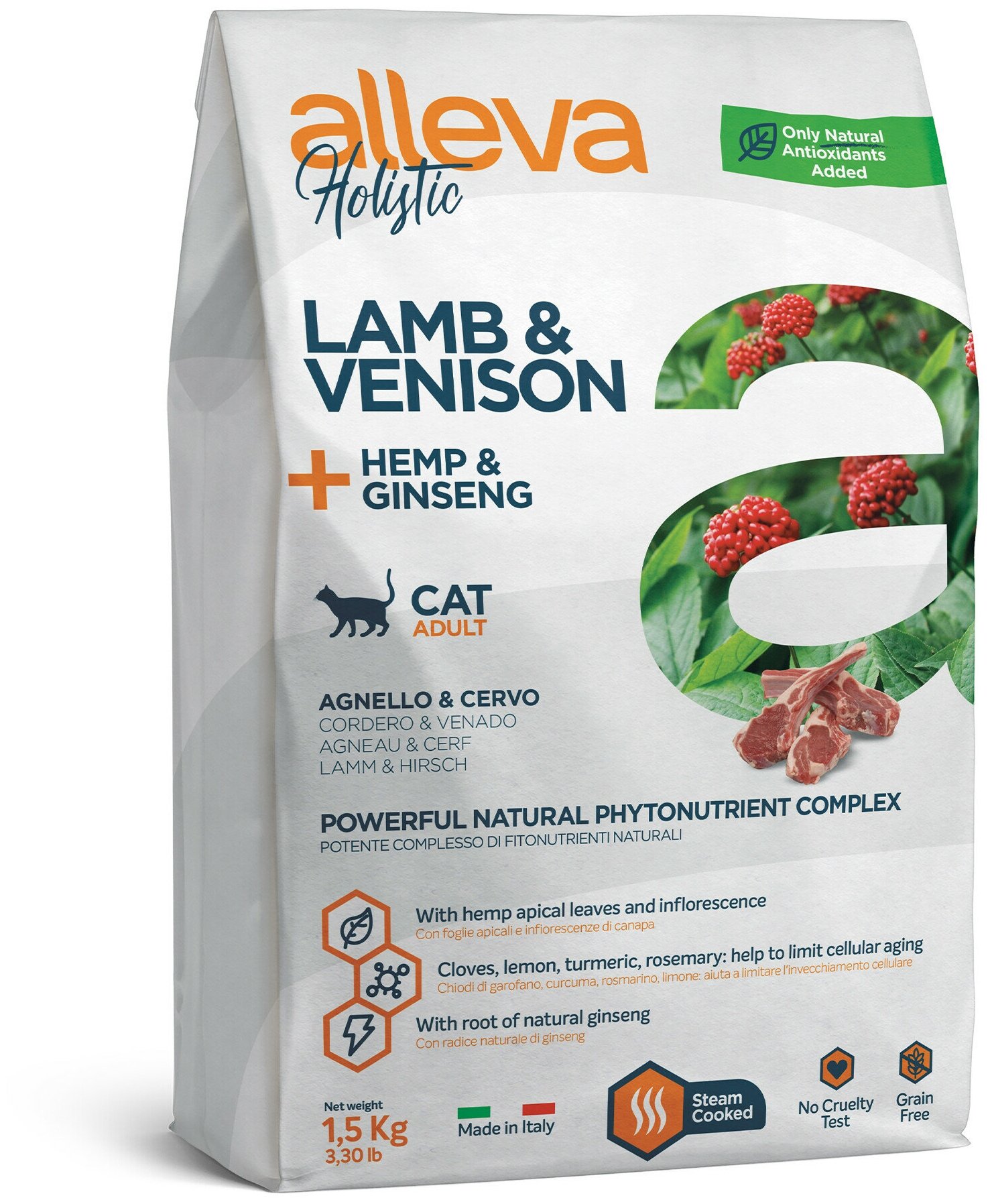 Сухой корм ALLEVA Holistic Cat Adult Lamb & Venison для взрослых кошек с ягненком, олениной и женьшенем, 1,5 кг - фотография № 1