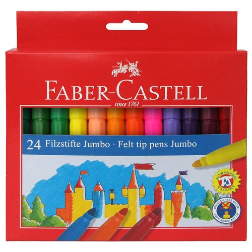 фото Фломастеры faber-castell "замок" "jumbo", 24цв, утолщенные, смываемые, картон, европодвес