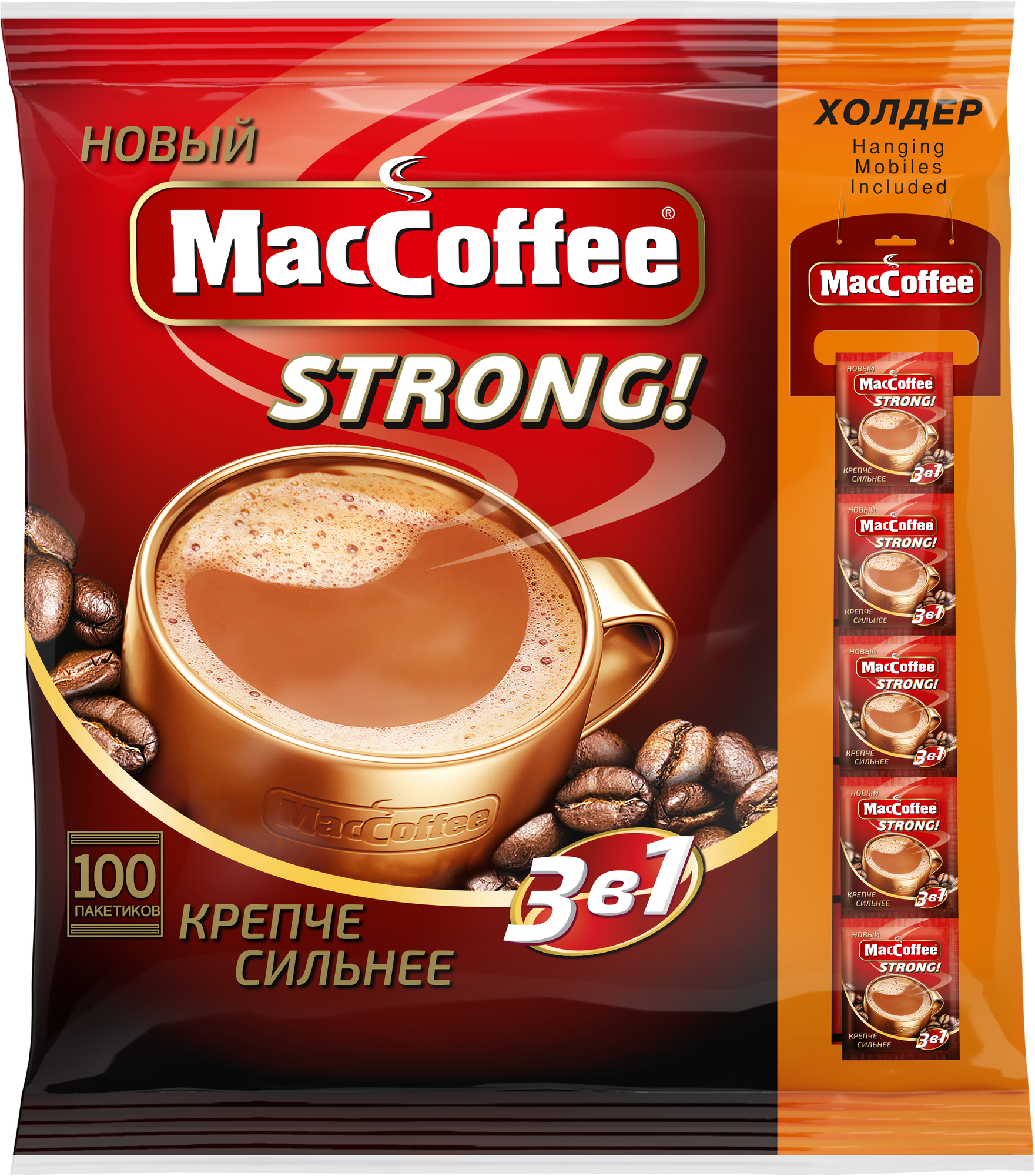 MacCoffee Strong 3в1, 100 пакетиков по 16г.