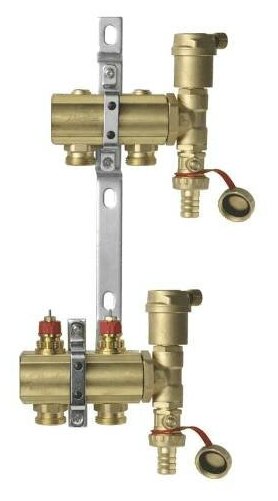 Группа коллекторная латунь 1" ВР/ВР 2 вых 3/4" НР под евроконус FHF-set Danfoss 088U0702