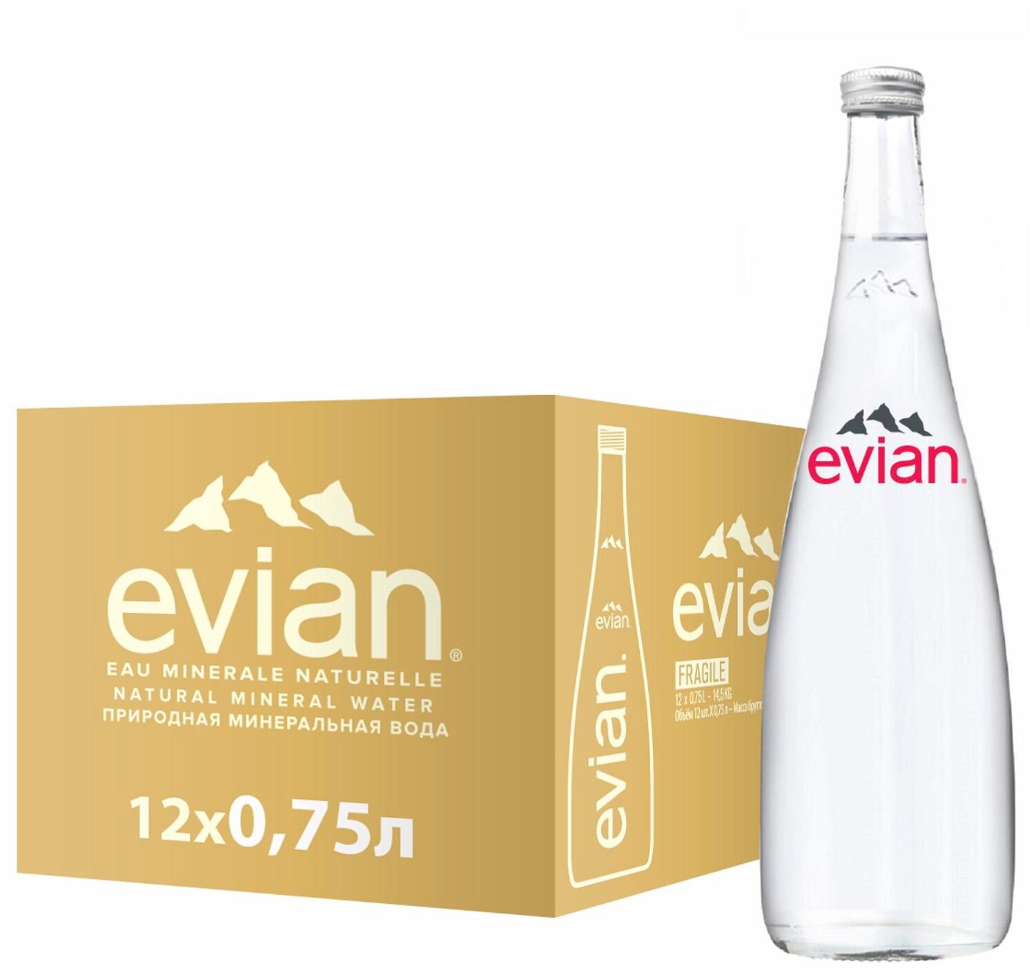 Вода минеральная Evian 0,75 л негаз. ст/бут 12шт/уп - фотография № 1