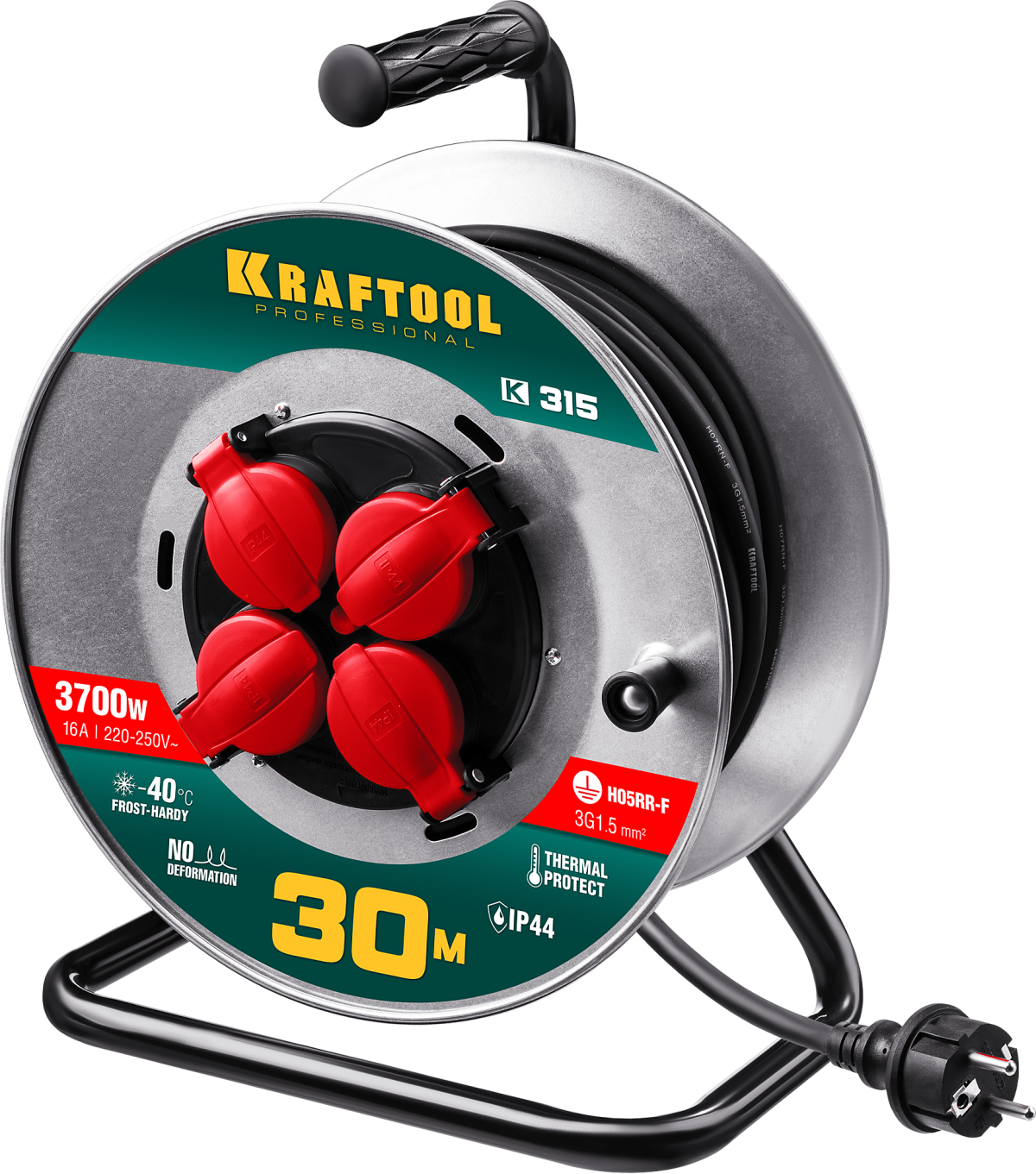 Удлинитель на катушке K-315, 30 м, 3700 Вт, 4 гн. Kraftool 55085-30_z01