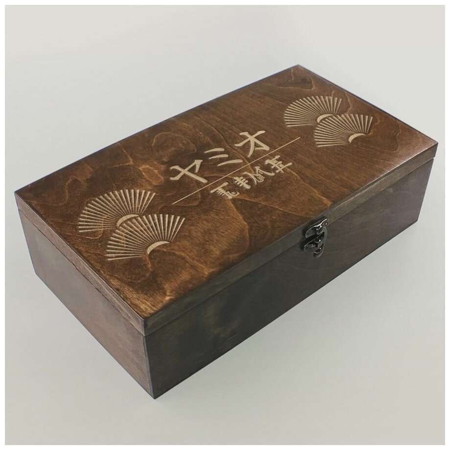 Коробка для чайных пакетиков Чайница из дерева, 4 отделения с узором азия, япония, веер, tea time, время чая - 139 - фотография № 1