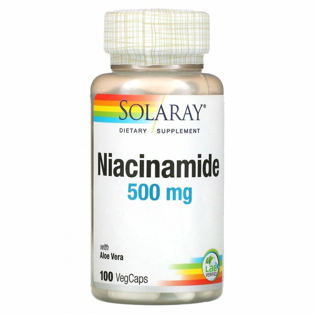 Solaray Niacinamide 500 mg Vitamin B-3 (Никотинамид 500 мг витамин В-3) 100 вег капсул (Solaray)