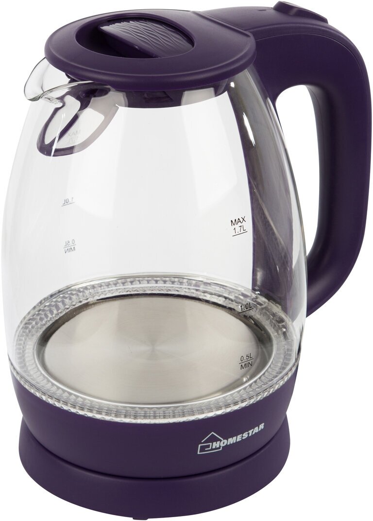 Стеклянный чайник электрический Homestar HS-1012, 1,7 л, пластик фиолетовый