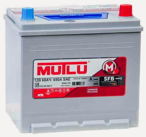 Изображение товара Аккумулятор автомобильный Mutlu Asia 68 А/ч 600 А обр. пол. 70D23FL Азия авто (232x173x225) D23.68.060. C с бортиком
