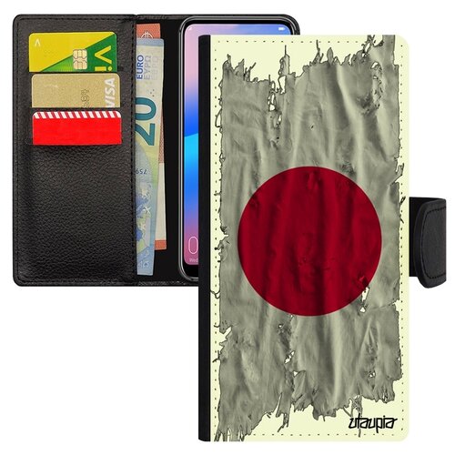 фото Чехол книжка на мобильный huawei p30 lite, "флаг японии на ткани" патриот utaupia